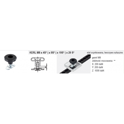 ZACZEP  KERL M8 x 4S* | x 9S* | x 19S* | x 29S DOKRĘCANY DO SZYN AIRLINE